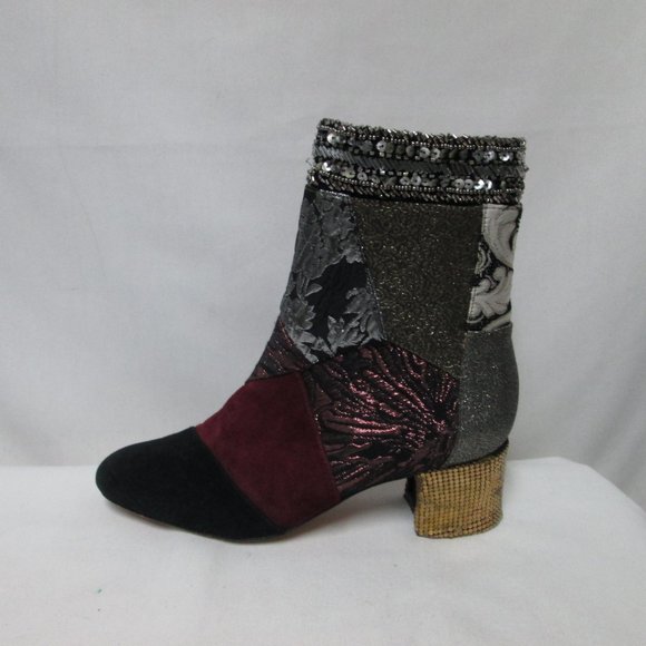 Anthropologie Bettye Mueller Cyd Suede Canvas patchwork boots booties Size 7.5 - Picture 10 of 16